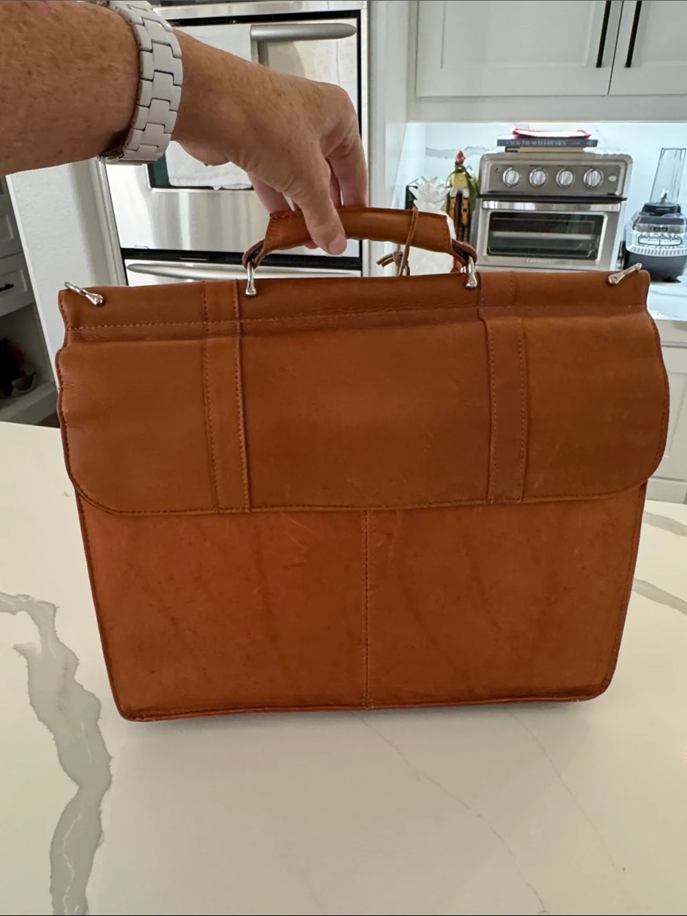 Kenneth Cole Reaction Cognac Leather Briefcase with Buckle Pockets